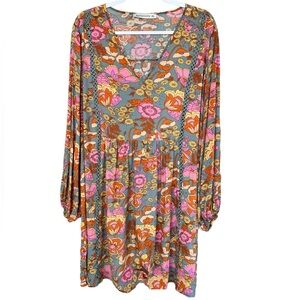 RusttyDustty Floral Print Retro Colors Baby Doll Dress Size 2XL